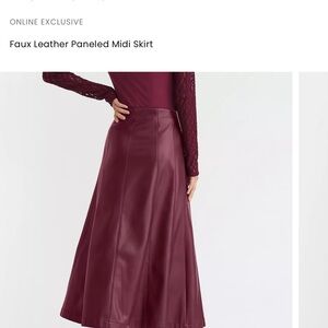 LOFT Faux Leather Paneled Midi Skirt in Burgundy Wine